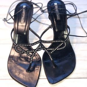 Aldo Black & Crystal Leather/Suede Sandals